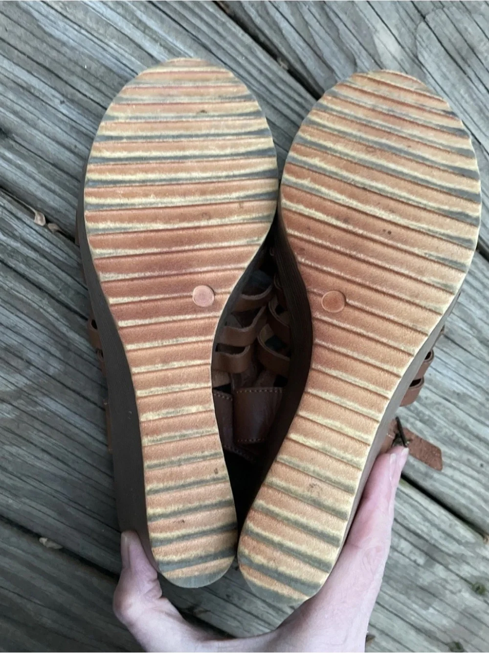 MARIELLA Cognac Brown Strappy Leather Wedge Sandals